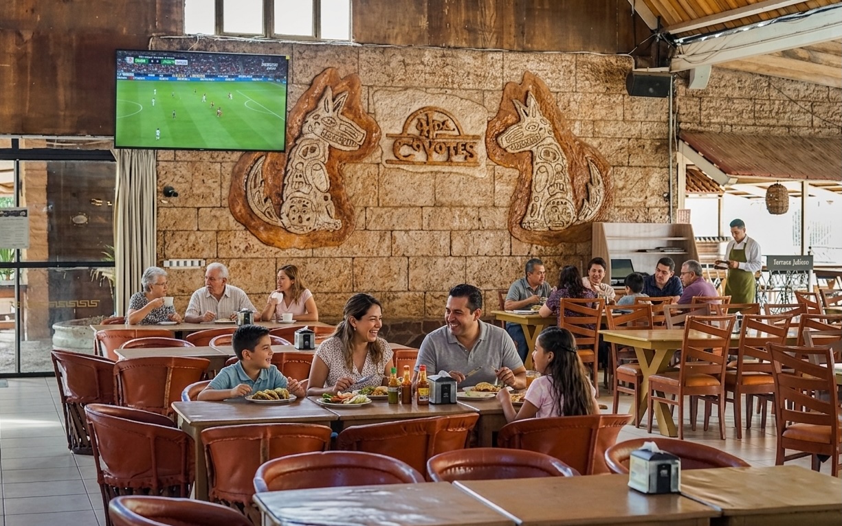 Familias comiendo en el Restaurante Hacienda Coyotes